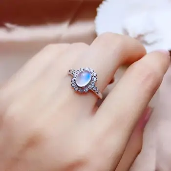 Nuevo estilo naturales moonstone anillo y collar de la joyería conjunto real de plata 925 piedra de la suerte Géminis niña regalo de cumpleaños