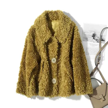 Las mujeres 2020 Invierno Nueva Moda eddy Bear Escudo Real de Oveja de Piel Gruesa Parka ropa de Abrigo Caliente Femenina Genuina de Oveja de piel de oveja Chaqueta A32