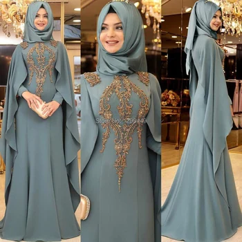 Eightale Árabe Vestidos De Noche Apliques De Manga Larga Kaftan Dubai Gasa Caftán De Baile Vestido Vintage Musulmán Vestido De Fiesta