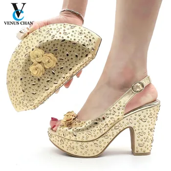La moda de las Mujeres Africanas a la Fiesta de los Zapatos y la Bolsa de Conjuntos de Mujer Peep Toe Plaza de zapatos de Tacón Alto Sandalias de Damas de Zapatos Decorada con diamantes de imitación