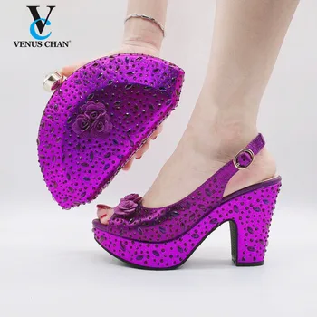 La moda de las Mujeres Africanas a la Fiesta de los Zapatos y la Bolsa de Conjuntos de Mujer Peep Toe Plaza de zapatos de Tacón Alto Sandalias de Damas de Zapatos Decorada con diamantes de imitación