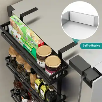 3-Tier-Metal-Refrigerator-Side-Storage-Organizer-Rack-Fridge-Spice-Rack-Multi-Use-Refrigerator-Side-Shelf-Including-7-Hooks