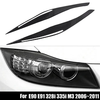 De Fibra de carbono de los Faros de los Párpados de la Ceja de la Cubierta de Pegatinas de ajuste para BMW E90 E91 328I 335I M3 2006-2011