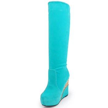 RIBETRINI Nuevo Elegante de Gran Tamaño 43 de la Plataforma Cuñas Tacones Acogedor Para Caminar Mantener Caliente la altura de la Rodilla de Arranque Zapatos de Invierno Botas de las Mujeres