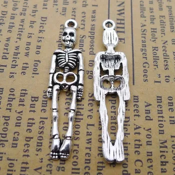 150pcs Esqueleto Encantos de 10 mm x 40 mm de DIY de la Joyería Colgante de plata envejecida de color