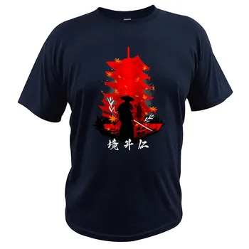 Horyuji Samurai Camiseta Espíritu de Tsushima Camiseta de la Nave de la Gota de la UE Tamaño de Algodón Suave Camiseta Cómoda Tops