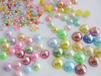 NBNLAN de Múltiples tamaños AB colores de las planas de plástico botones de perlas para la joyería, artesanía BRICOLAJE 200pcs hechos a mano de costura suministros