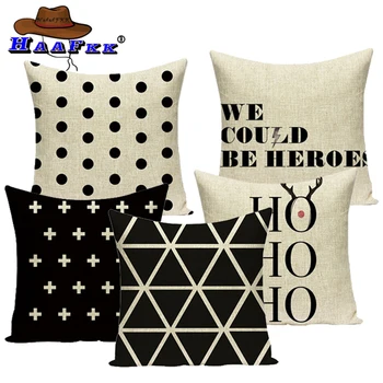 La moda geométricas abstractas funda de almohada 45*45 cm de cáñamo algodón sofá de su casa decorativos funda de almohada, negro, blanco funda de Almohada
