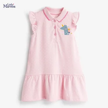 Poco maven 2020 nuevas de verano de las niñas de bebé de marca de ropa de vestir de los niños de algodón de color rosa unicornio de impresión de manga corta de la moda de vestidos de S0808