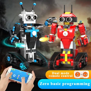448Pcs Inteligente de Programación de Bloques de Construcción la Tecnología de Robots Robot de Control Remoto de Ladrillo de Juguete Para Niños, Juguetes de Niños - Rojo Azul