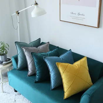 Moderno sofá de gran entramado de almohada de color sólido de diamante de terciopelo plaza de la funda de almohada, fundas de almohada decorativa almohadas decorativas