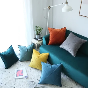 Moderno sofá de gran entramado de almohada de color sólido de diamante de terciopelo plaza de la funda de almohada, fundas de almohada decorativa almohadas decorativas