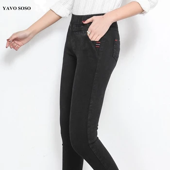 La moda de Primavera Más el Tamaño de 6XL Mujeres Pantalón de cintura Alta elástica largo del Lápiz Pantalones Grandes Leggings Para Mujer de imitación jeans