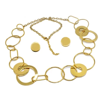 AMUMIU de Lujo deslumbrante colorido de Novia círculo conjuntos de joyas para las mujeres gargantilla de oro de color de collar y aretes conjunto JS231