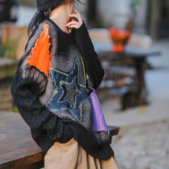 Max LuLu Diseñadora Coreana Nuevo Invierno De Las Mujeres De La Vendimia Vestidos De Damas De Diamantes Sueltos Suéteres De Punto Casual Caliente De Gran Tamaño 