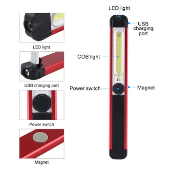 Luz de Trabajo LED COB Recargable Luces de Trabajo con Base Magnética 5 Modos LED Linterna Luz de Inspección para la Reparación de su Coche
