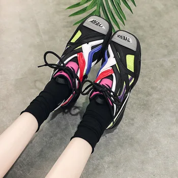2020 Otoño De La Mujer Zapatillas De Deporte De Moda De La Plataforma De Grueso Colores Mezclados Casual Zapatos De La Marca De Lujo Tenis Femenino Caminar Instructores Mujer
