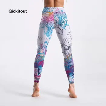Qickitout venta Caliente Polainas de las Mujeres Flores Blancas Polainas de Impresión Digital de Pantalones de Mujer Estirar Pantalones de Cintura Alta