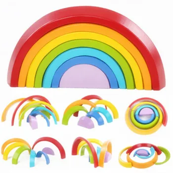 7Pcs/Set Coloridos Bloques de Madera Juguetes Creativos arco iris Ensamblaje de Bloques, Bebés y Niños Bebé Educativa Unisex Juguetes