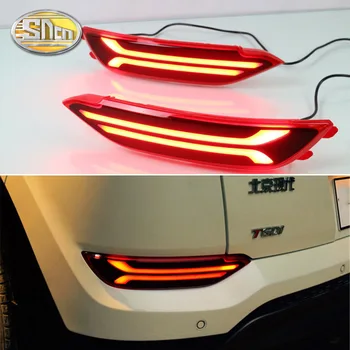 2PCS Para Hyundai Tucson 2016 Coche de 12V LED Parachoques Trasero Luz de Freno Luz que Fluye de la Señal de Giro Reflector de la luz Antiniebla Trasera