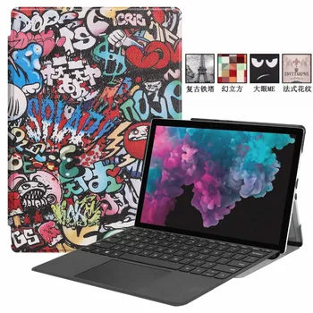 Impreso de Cuero de la PU Frente Stand de Caso Para Microsoft Surface Pro 12.3 pulgadas Pro 4 Pro 5 pro 6 Tablet casos Delgada cubierta de la funda