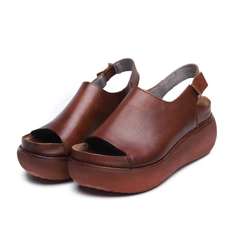 Sandalias de mujer 2019 verano nuevo fondo grueso hecho a Mano de cuero genuino de las mujeres sandalias de fondo plano zapatos casual sandalias de plataforma
