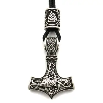 La Nostalgia Martillo de Thor Mjolnir Colgante Con Norse Runas Perlas de Viking Macho Collar Amuleto Talismán Dropshipping