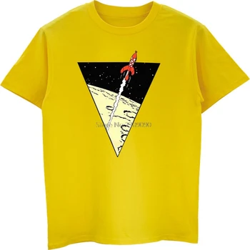 Tintín Las Aventuras De Tintín : El Cohete Lunar de camiseta de los Hombres de la Moda de Algodón de Manga Corta Camiseta de Hip Hop Camisetas Harajuku Streetwear