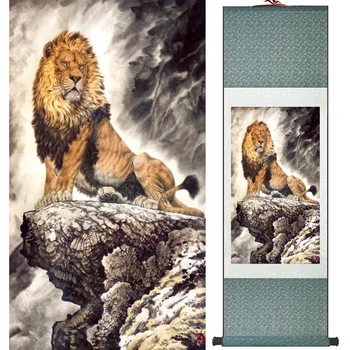 León de seda pintura del arte Chino de la Pintura del Arte de la Oficina de la Casa de la Decoración de los leones Chinos pintura león foto LTW2017121523