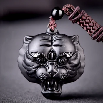 Cierto Obsidiana Collar del Tigre Colgante tallado a Mano de Tigre Cabeza de piedras preciosas Collar de los Hombres de la Suerte de Amuleto Colgante de la Moda de Regalo