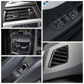 La Fibra de carbono Look los Accesorios de Interior Reinstale el Kit Para Audi A4 B9 2017 - 2020 Engranaje de la Perilla de la Cabeza / de Aire de la CA / de Elevación Cubierta del Botón de Recorte