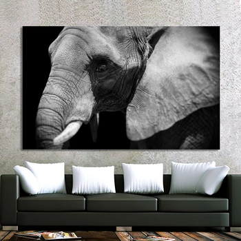 Animal moderno Carteles y Grabados de Arte de Pared con Pintura en tela, en blanco y Negro Elefante Imágenes para la Sala de estar Decoración del Hogar Sin el Marco