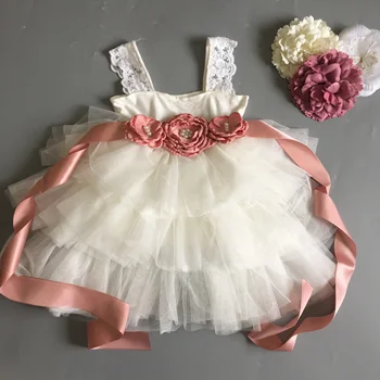 2019 Niño de las Niñas de Flores de Verano, Vestido de Tirantes de Encaje de las muchachas de Flor de la Eslinga Tutu Vestido De los Niños de 6M 1Y 4T vestido de Cumpleaños
