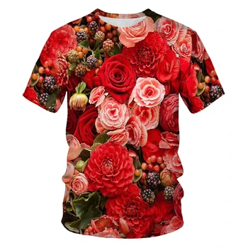 Moda de verano de los Hombres T-shirt 3D Diablo y Flor de Impresión Casual T-shirt Asiática Hermosa Talla S-6XL de los Hombres T-shirt