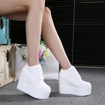 2019 la Primavera de Nuevo Diseñador de 12 cm de Cuñas de Blanco Zapatos de Mujer Zapatillas de deporte de la Plataforma de Mujeres Tenis Feminino Casual de Mujer Zapatos de Mujer