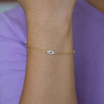 El auténtico mal de ojo pulsera de la Plata Esterlina de las mujeres Y las niñas encantos Enlace de la Pulsera de cadena De Rusia estilo 16+5 cm de tamaño