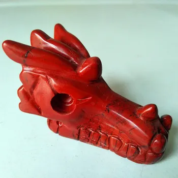 Naturales de cristal de cuarzo de cabeza de dragón de hueso jaspe rojo y el dragón de sangre de la piedra tallada cráneo Oriental de la piedra sagrada del dragón de la cabeza de la estatua de