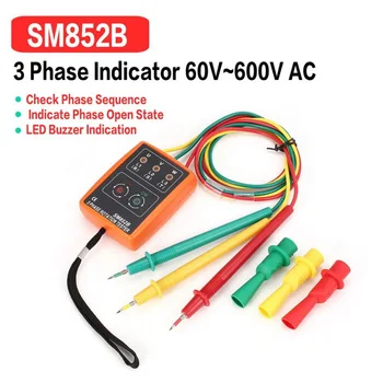 SM852B Portátil 3 de la Secuencia de Fase Multímetro Multímetro Presencia de Rotación Probador de Fase del Indicador Detector de Medidor LED de Timbre