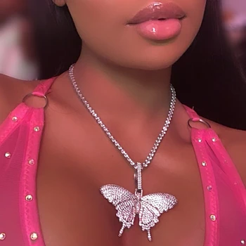 2020 Hombres de la Mujer en el hip hop fresco helado fuera de chispas brillantes de color rosa AAA cz Animal de la Mariposa colgante de collares de Rock de moda del encanto de la joyería