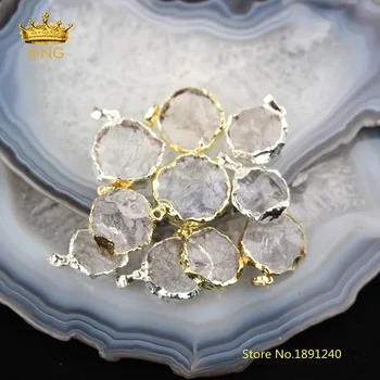 10PCS de la Moneda en Forma de Cuarzo Transparente Encantos Colgantes de Collar de Cuarzo Natural Crudo Cristales de Piedras Planas y Redondas Perlas Aretes DSS116