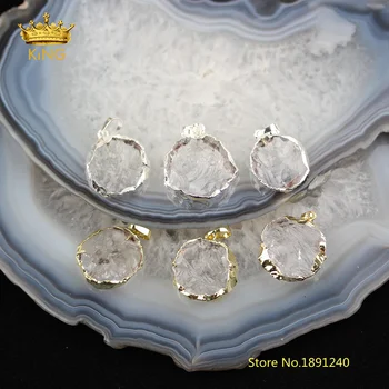 10PCS de la Moneda en Forma de Cuarzo Transparente Encantos Colgantes de Collar de Cuarzo Natural Crudo Cristales de Piedras Planas y Redondas Perlas Aretes DSS116