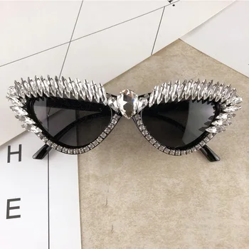 Ojo de gato Gafas de sol para Mujer de Diamante de Cristal de diamante de imitación Señoras Gafas de Sol UV400 Tonos Cateye Oculos De Sol Gafas Feminino 2019