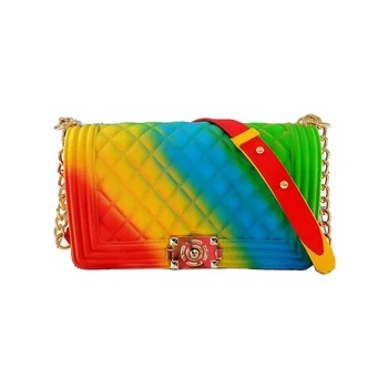 2020 de la moda clara arco iris colorido de las mujeres del PVC de la jalea del caramelo del bolso de mano del bolso de crossbody arnés de hombro bolsas