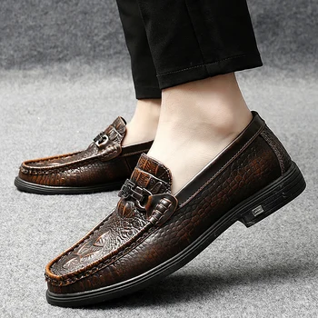 2020 de la Marca del Cocodrilo Patrón de Cuero Casual Zapatos hechos a Mano de los Hombres zapatos de Moda Mocasines Planos Zapatos de los Hombres Zapatos de Conducción de Tamaño 38-47