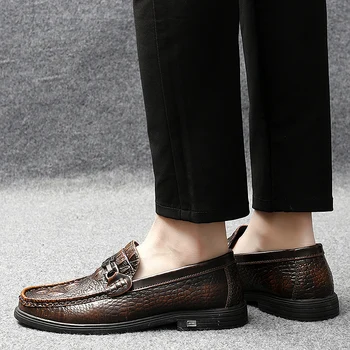 2020 de la Marca del Cocodrilo Patrón de Cuero Casual Zapatos hechos a Mano de los Hombres zapatos de Moda Mocasines Planos Zapatos de los Hombres Zapatos de Conducción de Tamaño 38-47