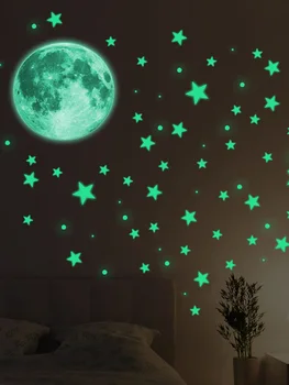 Resplandor en La Oscuridad, las Estrellas y la Luna Pegatinas de Pared Adhesivo Brillante y Realista de las Estrellas y la Luna Llena de Cielo Estrellado Brillante Decoración