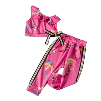 Los niños de las Niñas de Bebé juego de Ropa de Uno de los Hombros Tops Camisa de Rayas Pantalones Bowknot de Verano sin Mangas Casual 2Pcs Trajes 1-6Y