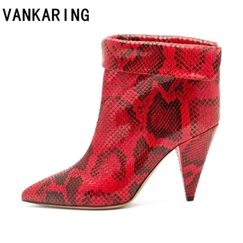 La marca del diseñador de la temporada otoño-invierno botas de vaquero de mujer serpiente genuina de cuero de tacón alto botas de tobillo dedo del pie puntiagudo zapatos botas de montar negras