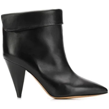 La marca del diseñador de la temporada otoño-invierno botas de vaquero de mujer serpiente genuina de cuero de tacón alto botas de tobillo dedo del pie puntiagudo zapatos botas de montar negras