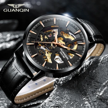 Guanqin Esqueleto Reloj de los Hombres Mecánicos Automáticos de Movimiento de la parte Superior de la Marca de Lujo del Reloj de la prenda Impermeable de Negocio de relojes relogio masculino